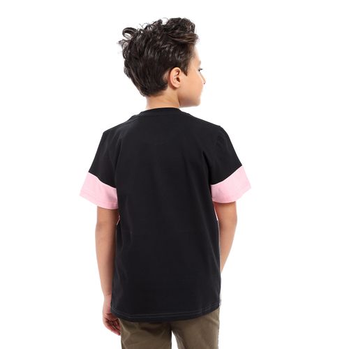 Boys Color Block Casual T-shirt - Black