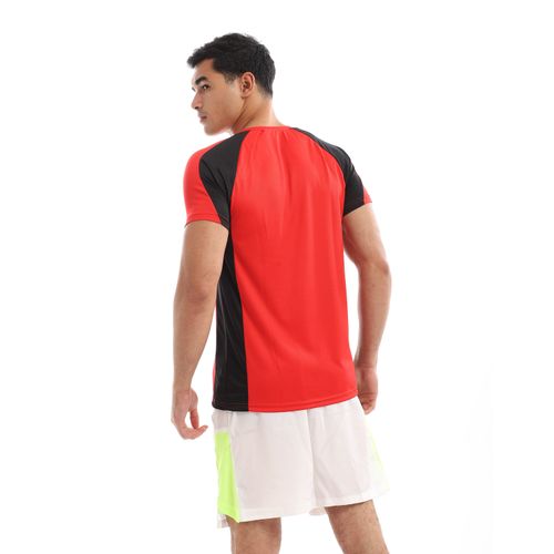 Bi-Tone Solid Sportive Round Tee - Red & Black
