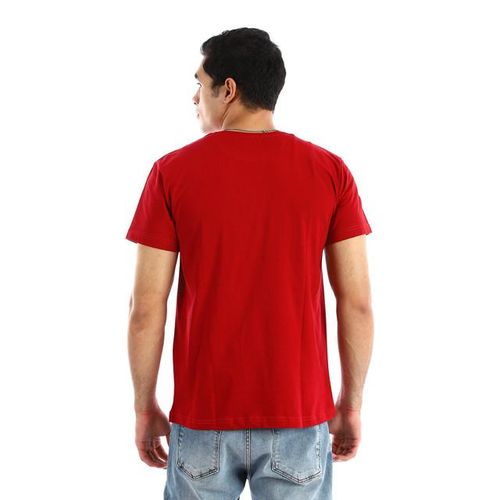 Printed Lion Short Sleeves T-Shirt - Dark Red