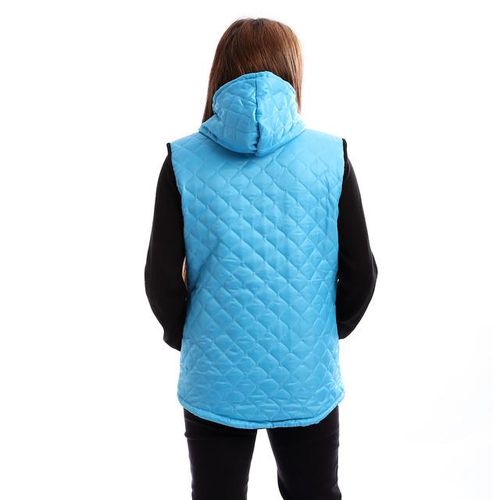 Double Face Hooded Vest - Turquoise & Black