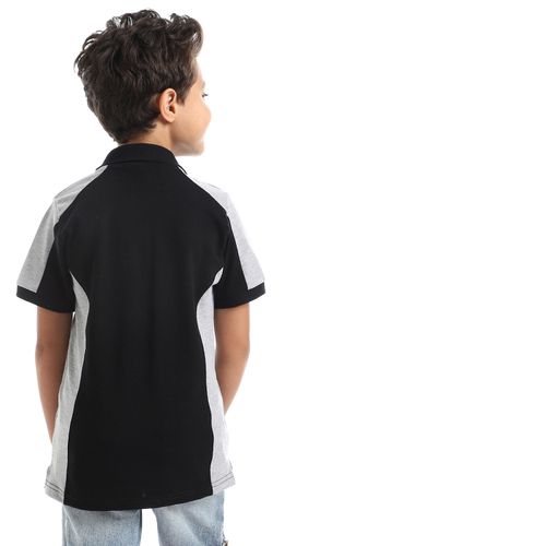 Boys Patched Pocket Pique Polo Shirt - Black & Grey