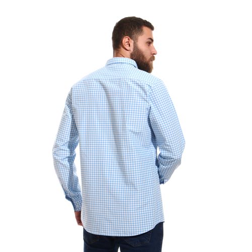 Trendy Plaids قميص بأكمام طويلة - أزرق فاتح وأبيض