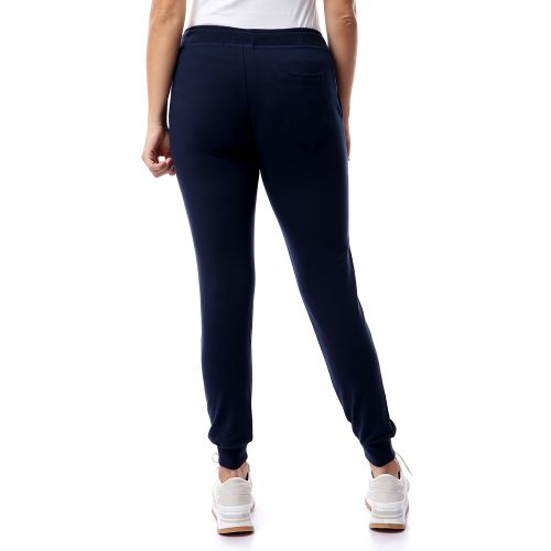 Solid Elastic Waist With Drawstring Sweatpants - Navy Blue