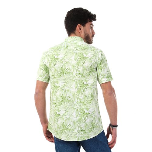 Hawaiian Patterned Short Sleeves Green Shirt