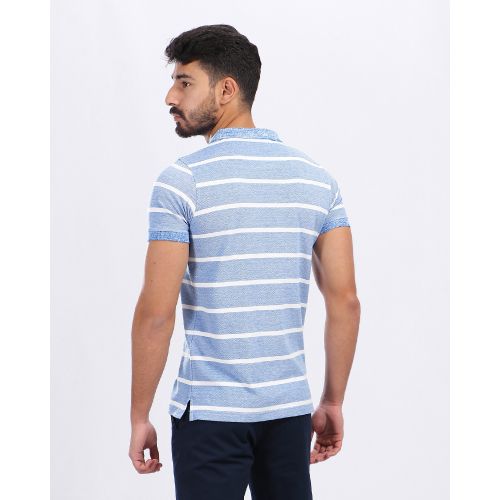 Wild Stripes Buttoned Neck Polo Shirt - Heather Blue & Grey