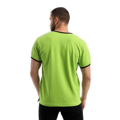 Open V-Neck Pique Slip On T-Shirt - Lime