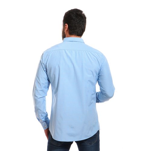 Trendy Plaids قميص بأكمام طويلة - أزرق سماوي وأبيض