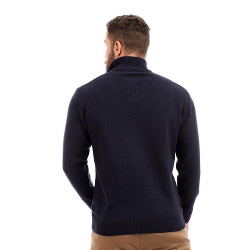 Zipper Closure Navy Blue Long Sleeves Sweater