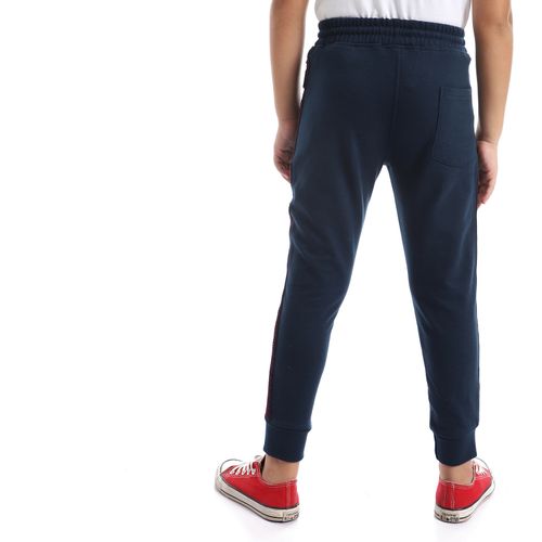 Patched Side Slip On Comfy Sweatpants - Navy Blue