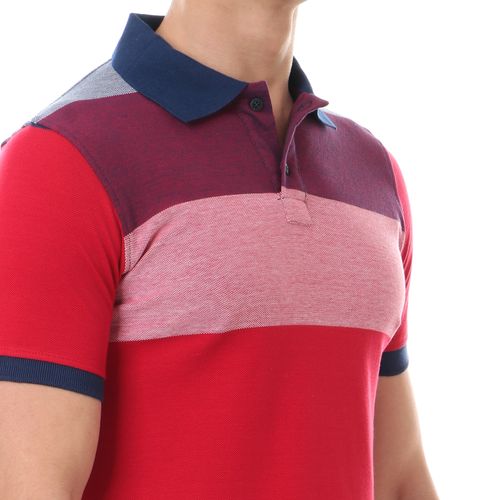 Plus Size Half Sleeves Casual Polo Shirt - Heather Burgundy & Red.