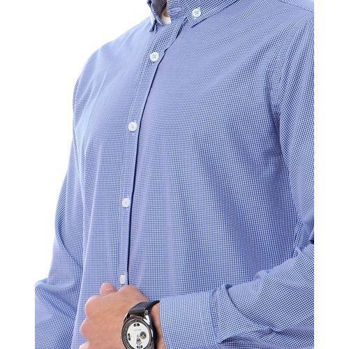 Buttoned Turn Down Collar Cotton Shirt - Blue & White