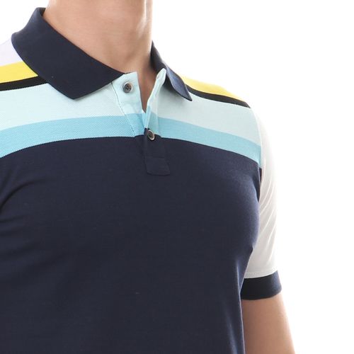 turn down collar plain polo shirt - navy blue - white