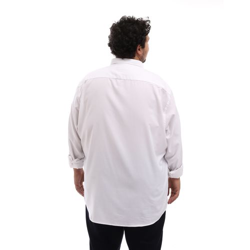 قميص كلاسيكي بأكمام طويلة سادة مقاس كبير - أبيض.