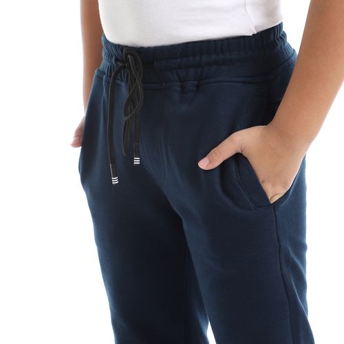 Slip On Cotton Pants With Three Pockets - Navy Blue
