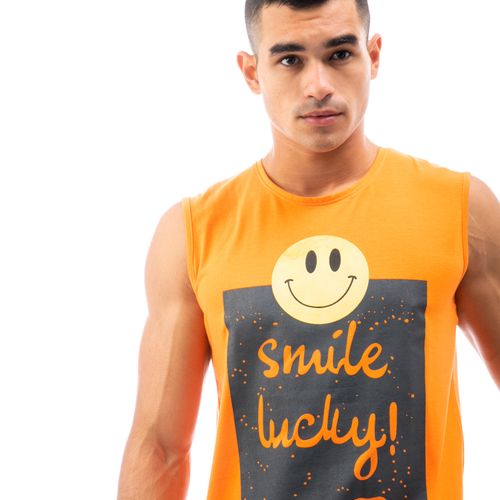 Printed Smile Lucky Comfy Tank Tops - Orange