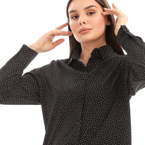 Long Sleeves Tiny Dotts Pattern Shirt - Black