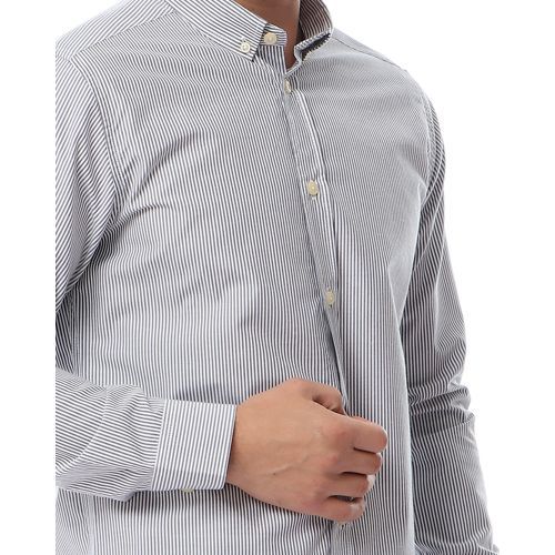 Basic Stripe Buttoned Casual Shirt - Black