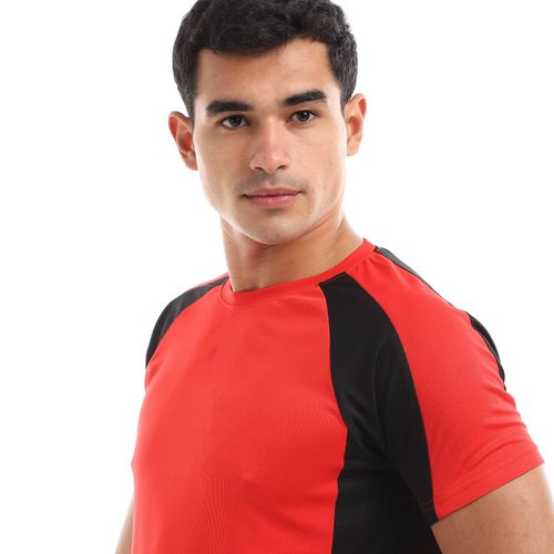 Bi-Tone Solid Sportive Round Tee - Red & Black