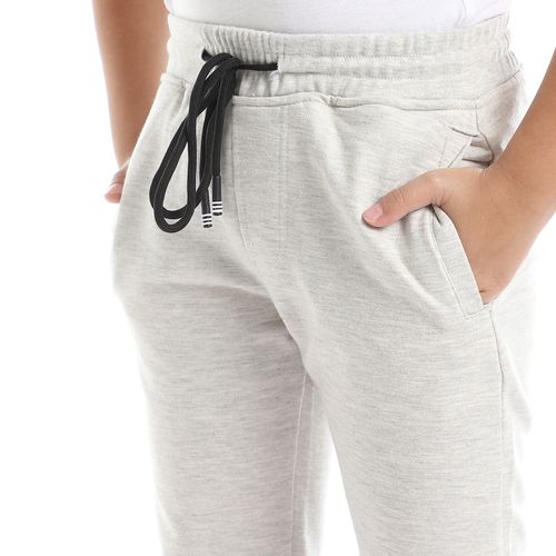 Slip On Cotton Pants With Three Pockets - Heather Light Grey
