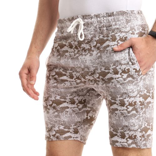 Plus Size Slip On Patterned Shorts - Brown & White
