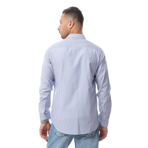 Basic Striped Long Sleeves Buttoned Shirt -Royal Blue