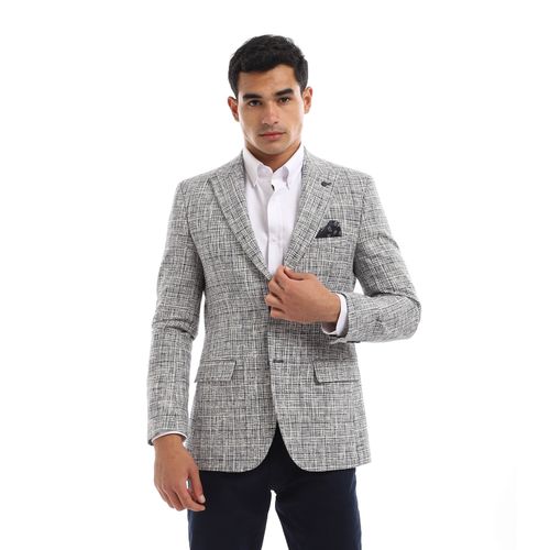 Twill Plaids Slim Fit Elegant Blazer - Navy Blue & White