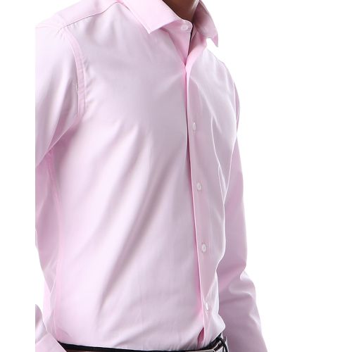 Elegant Long Sleeves Shirt With Classic Collar - Pink