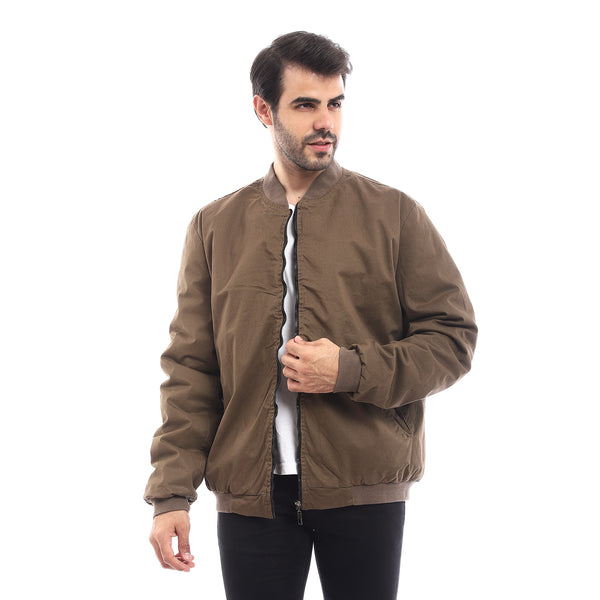 Self Pattern  Mock Collar Jacket - Arm Brown