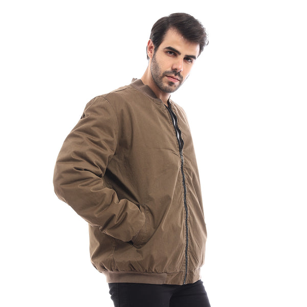 Self Pattern  Mock Collar Jacket - Arm Brown