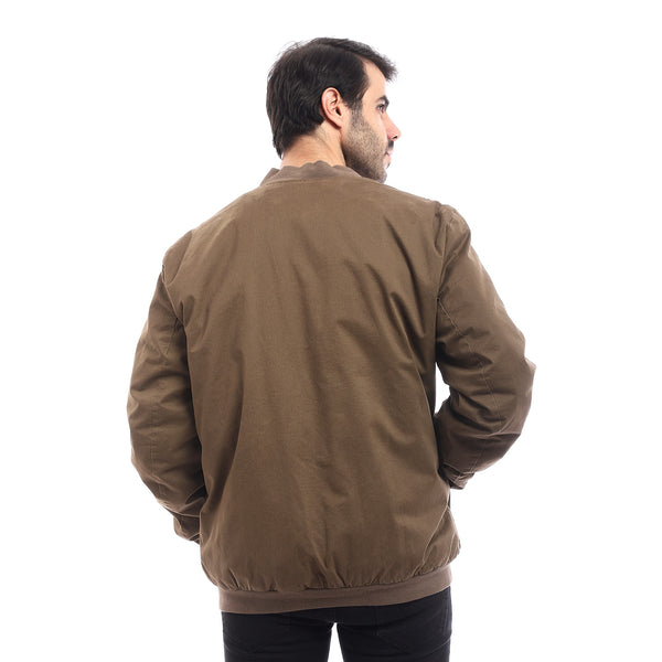 Self Pattern  Mock Collar Jacket - Arm Brown