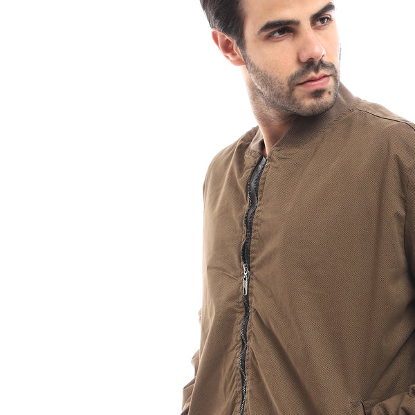 Self Pattern  Mock Collar Jacket - Arm Brown
