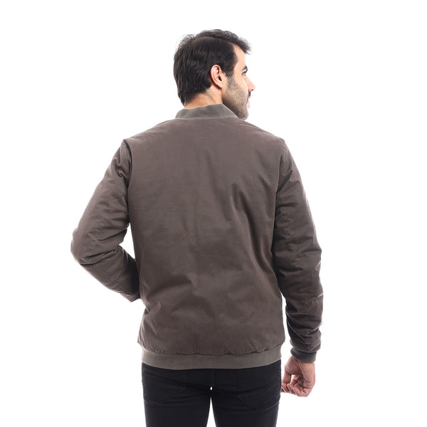 Self Pattern  Mock Collar Jacket - Grey
