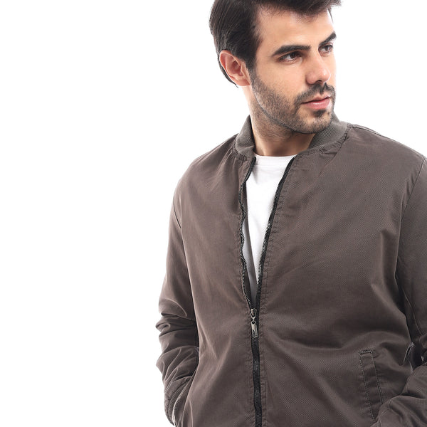 Self Pattern  Mock Collar Jacket - Grey
