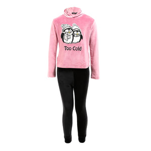 Girls Bi-Tone Penguin Pajama Set - Cashmere & Black