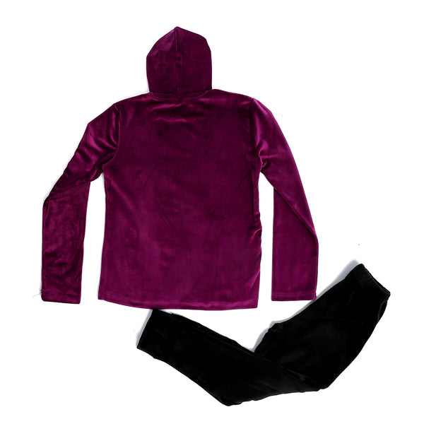 Hooded Girls Printed Pajama - Purple & Black