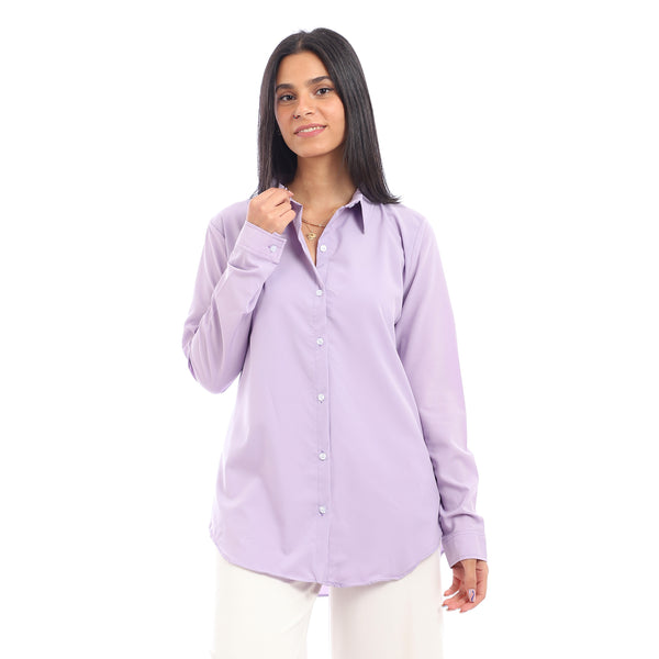 Basic Solid Buttoned Shirt - Lavender