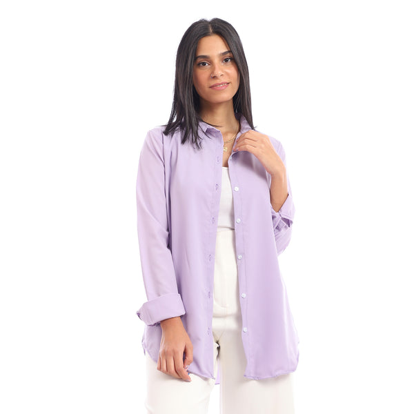 Basic Solid Buttoned Shirt - Lavender