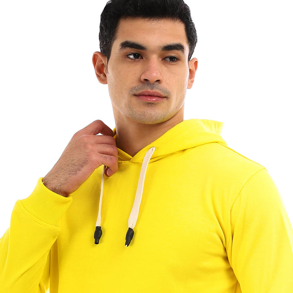 Solid Fleece Hoodie With Kangaroo Pocket - Yellow