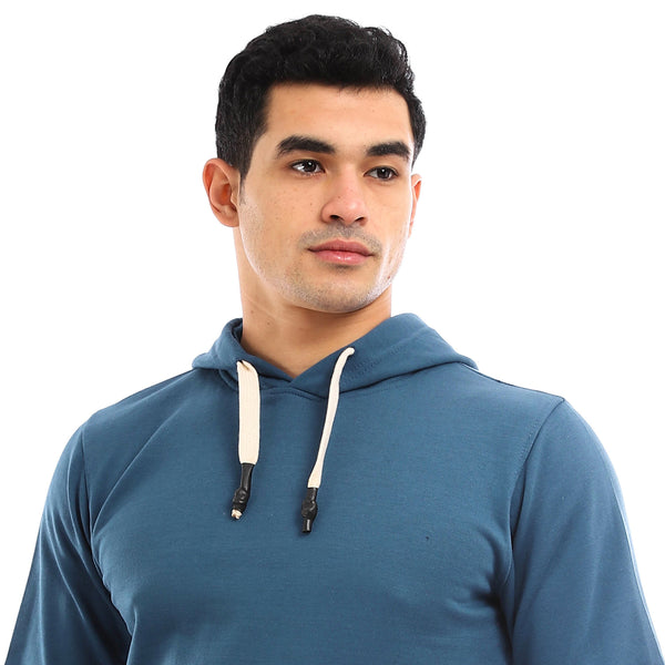 Solid Fleece Hoodie With Kangaroo Pocket - Blue