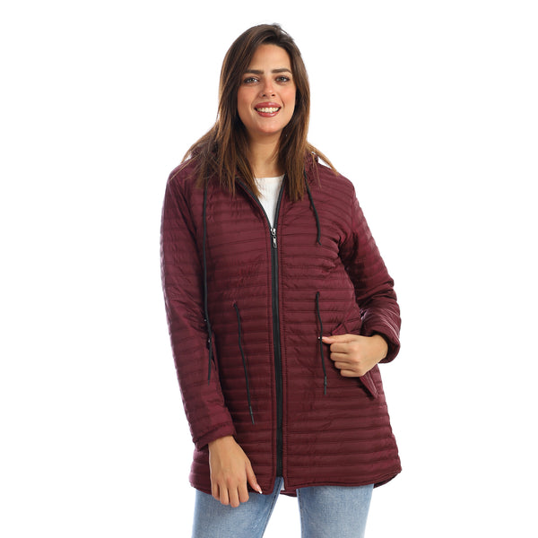 Waterproof Stitched Hooded Jacket - Maroon
