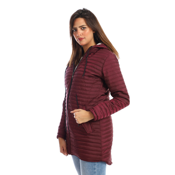 Waterproof Stitched Hooded Jacket - Maroon