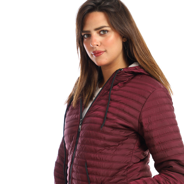 Waterproof Stitched Hooded Jacket - Maroon