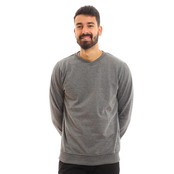 V-Neck Basic Plain Grey Sweatshirt