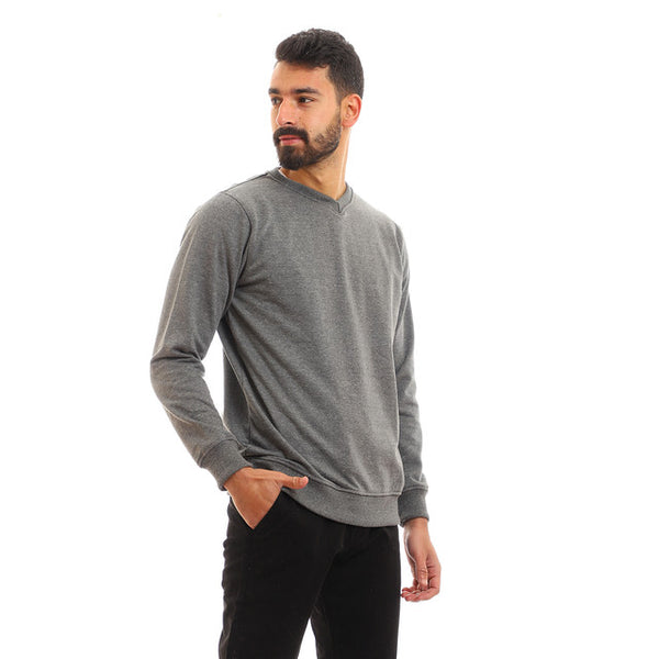 V-Neck Basic Plain Grey Sweatshirt