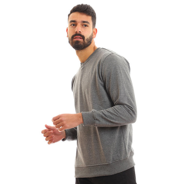 V-Neck Basic Plain Grey Sweatshirt