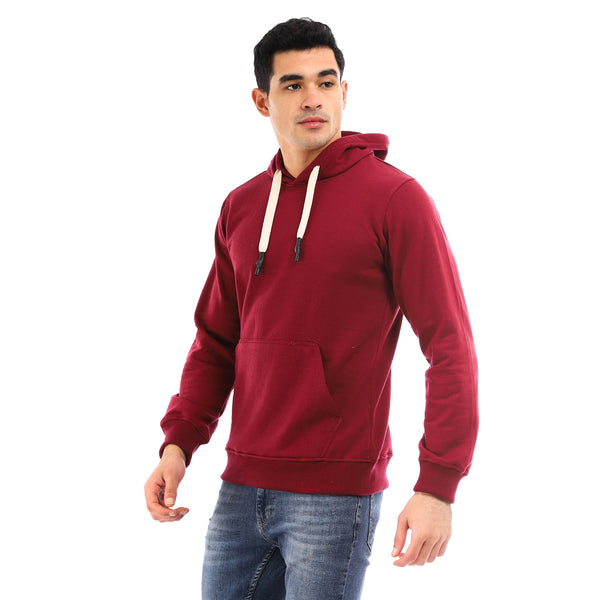 Solid Fleece Hoodie With Kangaroo Pocket - Maroon