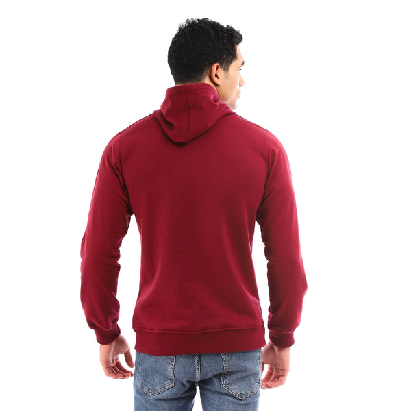 Solid Fleece Hoodie With Kangaroo Pocket - Maroon