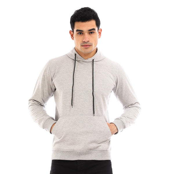 Solid Fleece Hoodie With Kangaroo Pocket - Light Grey