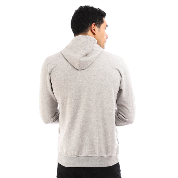 Solid Fleece Hoodie With Kangaroo Pocket - Light Grey