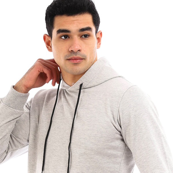 Solid Fleece Hoodie With Kangaroo Pocket - Light Grey